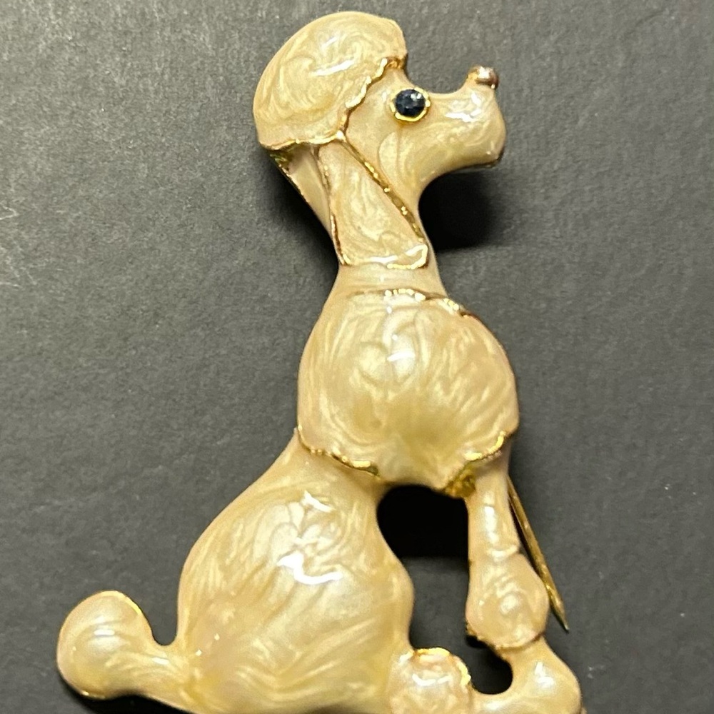 Vintage French Enamel Cream Dog Brooch
